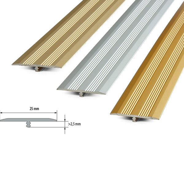 25mm Aluminium T-Bar Threshold Trim – Adhesive Floor Profile for LVT Connections