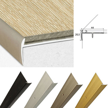 44 x 20.5mm Aluminium Stair Edge Nosing – Screw Fixed Trim for 5mm LVT Flooring