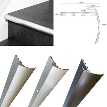 37.5 x 35mm Aluminium Bullnose Stair Edge Trim – Anodised Profile for 5mm LVT Flooring