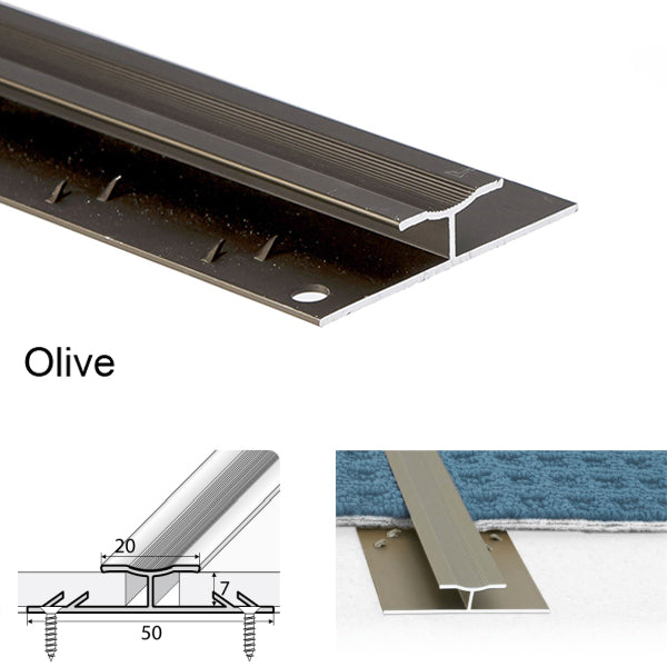 20mm Aluminium Dual Edge Carpet Profile – Anodised Twin Grip Joiner for Seamless Carpet Transitions