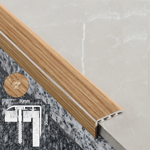 30 x 30mm UPVC Stair Nosing β Wood Effect Straight Edge Trim with Anti Slip Surface