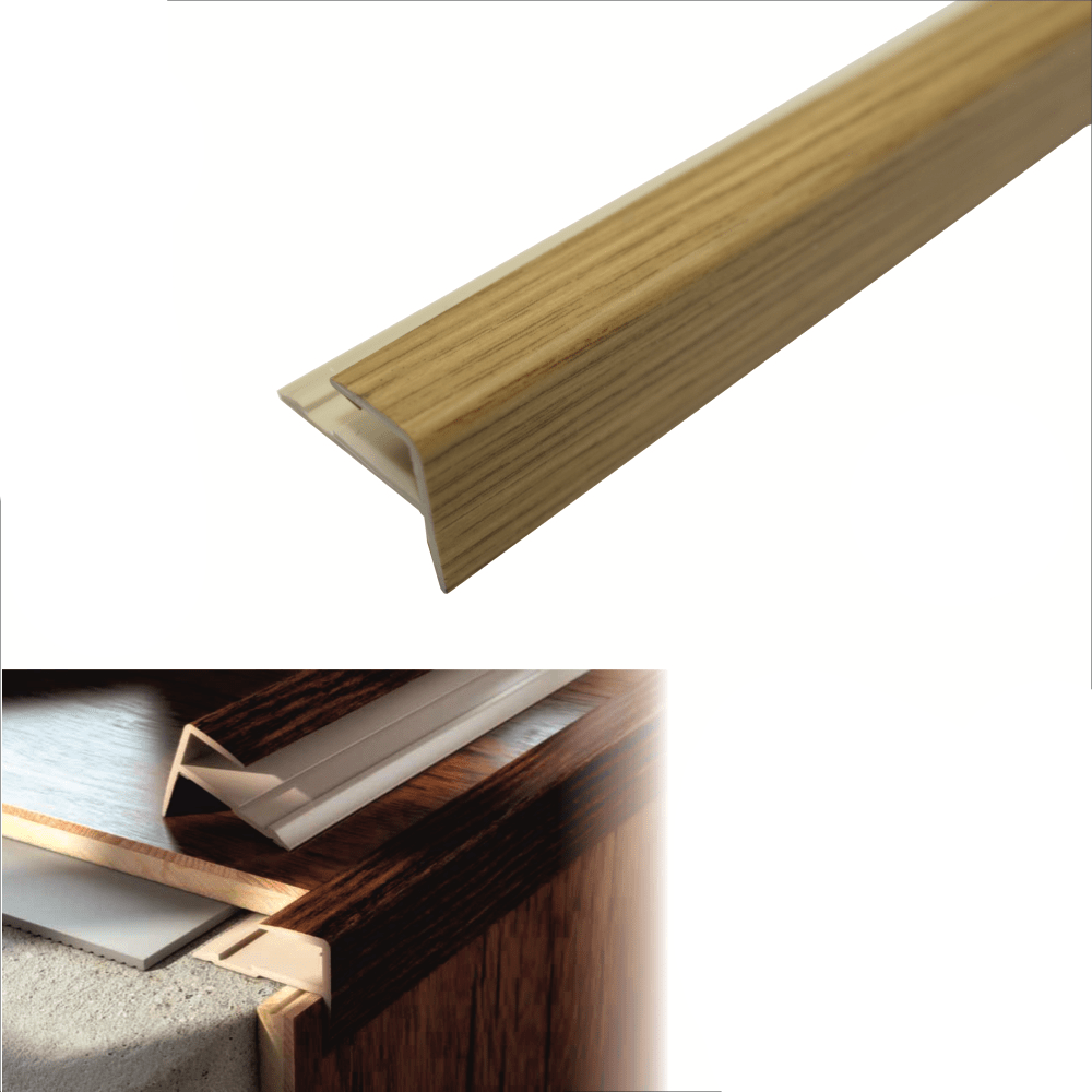 16 x 25mm Wood Effect PVC Stair Nosing β Push-In Straight Edge Trim for Step Protection