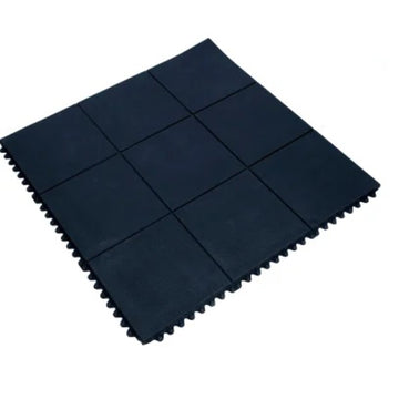 Black Interlocking Rubber Mat with Solid Top – Heavy Duty Floor Protection – 100% Nitrile
