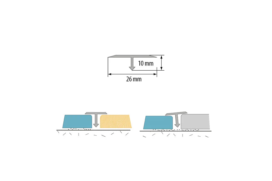 Aluminium T Profile Floor Transition Bar – 1 Metre Door Threshold Trim in 13mm, 18mm & 26mm Widths – Multiple Finishes Available
