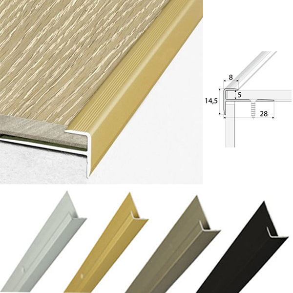 Anodised Aluminium Stair Nosing Trim 28 x 14.5mm – Edge Profile for 5mm LVT Steps