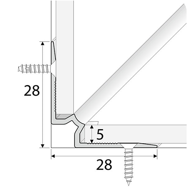 Aluminium Stair Edge Nosing 28 x 28mm – Inner Corner Profile for 5mm LVT Steps