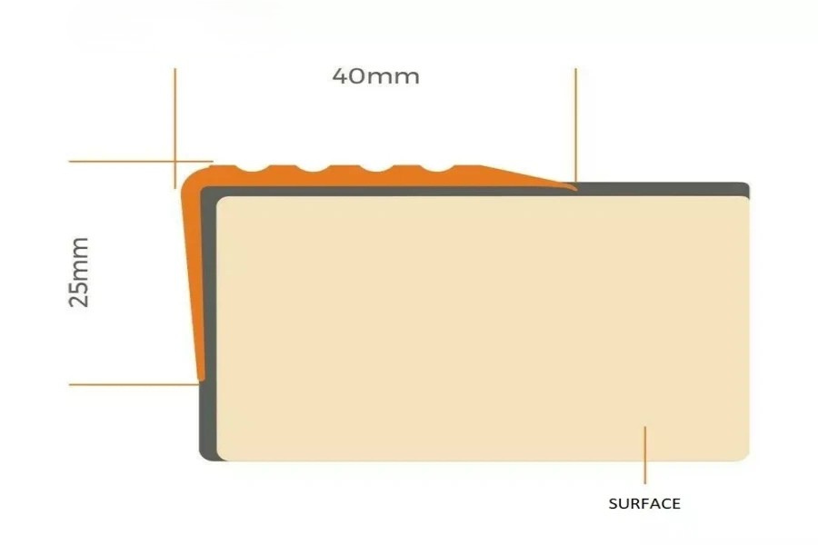 40mm x 25mm Self-Adhesive Stair Nosing – Non-Slip PVC Bullnose Profile – 1.18m Length – Flexible Edge Protector