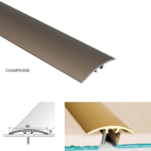40mm Anodised Aluminium Threshold Bar – Hidden Fixing Strip with Silicone Seal for Floor Joints