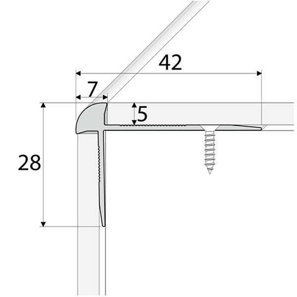 42 x 28mm Aluminium Stair Edge Trim – Outer Corner Nosing for 5mm LVT Floors