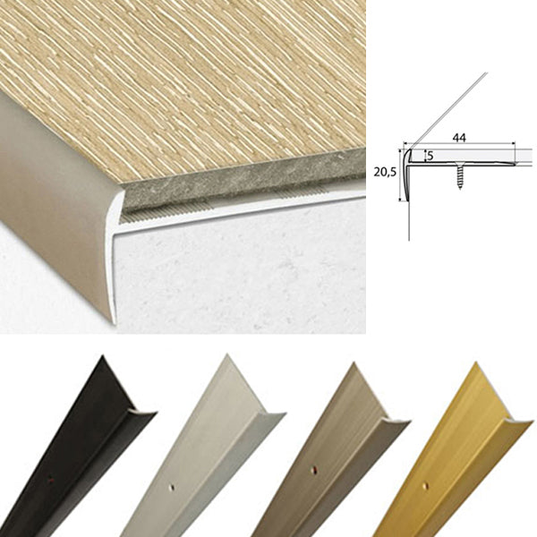 44 x 20.5mm Aluminium Stair Edge Nosing – Screw Fixed Trim for 5mm LVT Flooring