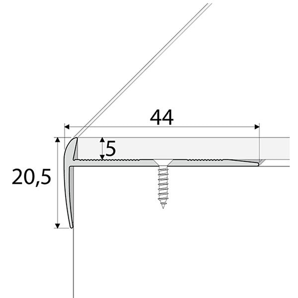 44 x 20.5mm Aluminium Stair Edge Nosing – Screw Fixed Trim for 5mm LVT Flooring