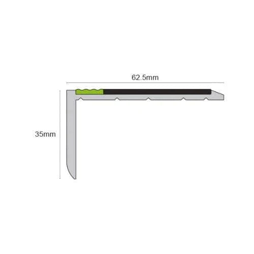 62.5 × 35mm Tredsafe Slimline PVC Stair Nosing – Non-Slip Straight Edge with Glow Strip