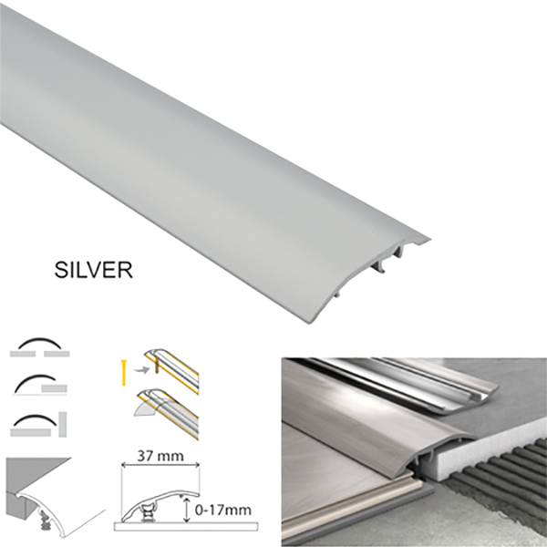 37mm Anodised Aluminium Floor Transition Trim – Self Adhesive Adjustable Door Bar
