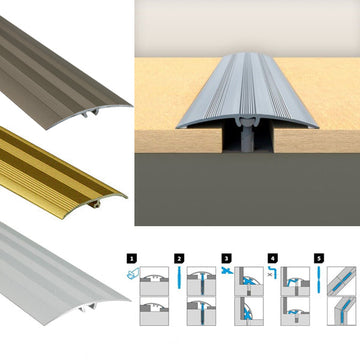 47mm Aluminium Floor Transition Trim – Self Adhesive Threshold Strip for Carpet & Hard Flooring