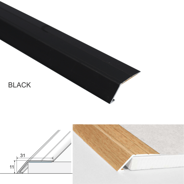 31mm Anodised Aluminium Ramp Threshold Trim – Self Adhesive Floor Transition Strip