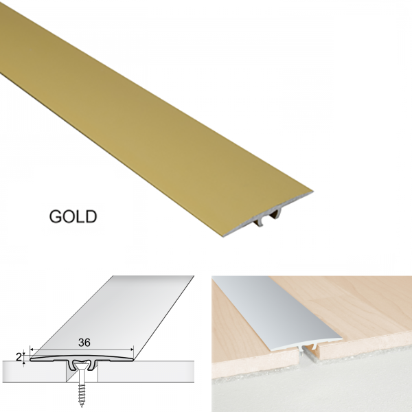 36mm Anodised Aluminium Flat Threshold Strip – Floor Transition Profile for Same-Level Surfaces