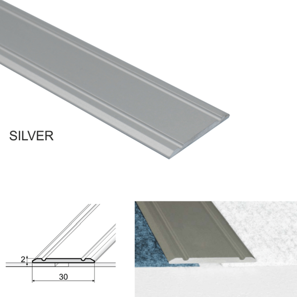 30mm Self Adhesive Aluminium Flat Threshold Strip – Floor Connector for Same Level Surfaces