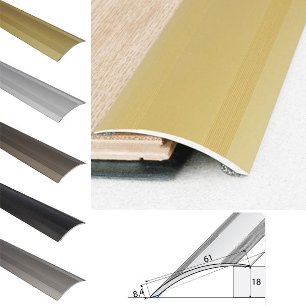 61mm Anodised Aluminium Ramp Threshold Trim – Self Adhesive Floor Transition for Uneven Levels