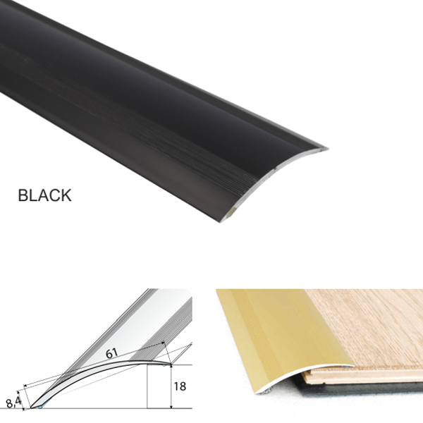 61mm Anodised Aluminium Ramp Threshold Trim – Self Adhesive Floor Transition for Uneven Levels