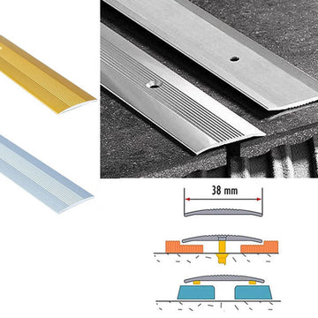 38mm Anodised Aluminium Floor Cover Strip – Wide Grooved Threshold Bar for Same Level Transitions