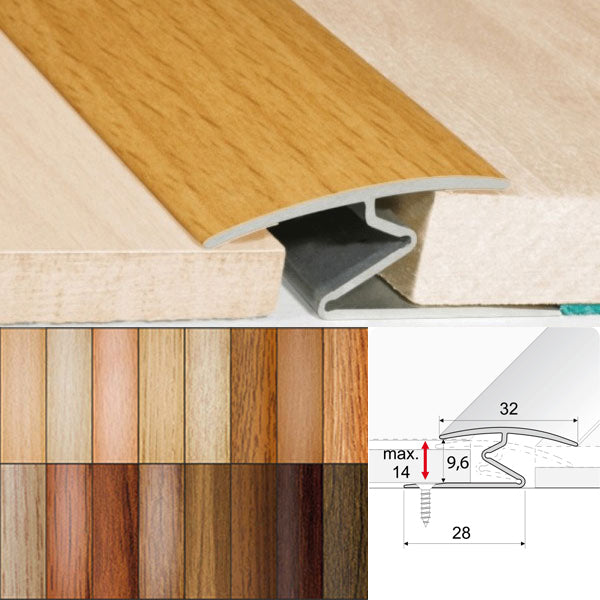 32mm Aluminium Z Ramp Threshold Strip – Wood Effect Floor Transition for Uneven Surfaces