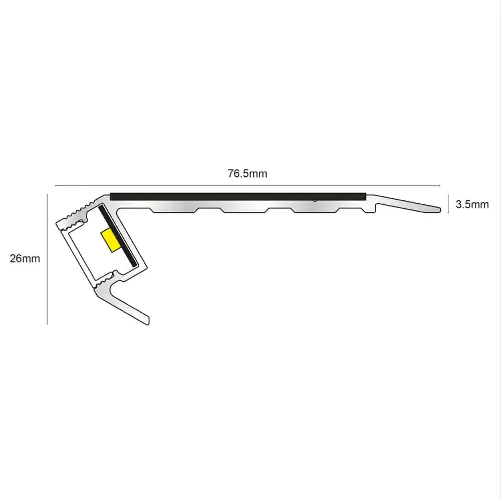 76.5 x 26mm LED Aluminium Stair Edge Trim – Vision Light Down Profile with Diffuser & Non Slip Insert