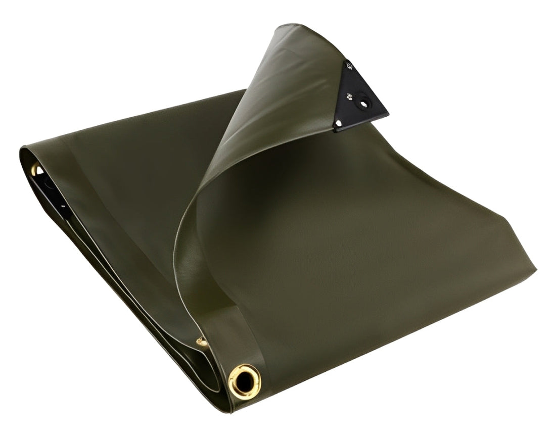 Waterproof 560gsm Olive Green PVC Tarpaulin Sheet with Brass Eyelets