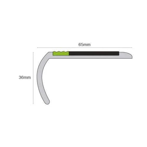 65 × 36mm – Slimline PVC Aluminator Stair Nosing – Tredsafe Grip Insert with Visibility Strip
