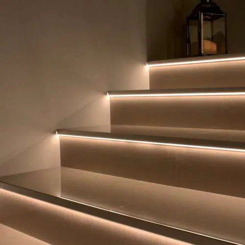 Tile-In Aluminium Stair Edge Trim – Vision Step Profile with Integrated LED Lighting