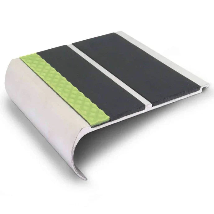 91 x 35mm Bullnose Aluminator Aluminium Stair Nosing – Anti-Slip PVC Insert, Glow Strip – Wide Tread Step Edge Trim