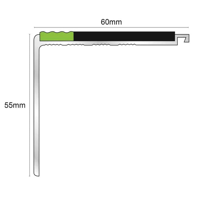 60 x 55mm Heavy-Duty Aluminium Stair Nosing with Anti-Slip Insert and Glow Visibility Strip