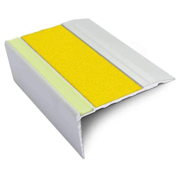 68 x 33mm Aluminator Aluminium Stair Nosing with Silicone Carbide Anti-Slip Insert and Glow Strip