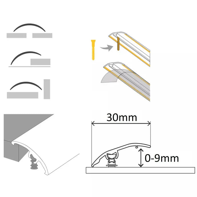 30mm Aluminium 4-in-1 Door Threshold Strip for Multi-Floor Transitions
