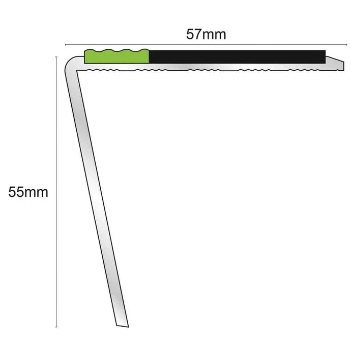 Rakeback Aluminator Aluminium Stair Nosing with PVC Anti-Slip Insert & Glow Strip – 57 × 55mm