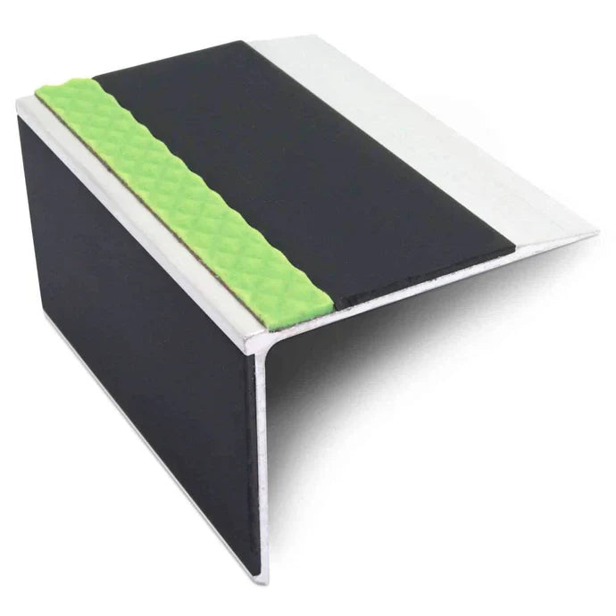 75 × 58mm Straight Edge Aluminator Aluminium Stair Nosing with PVC Anti-Slip Insert & Glow Strip