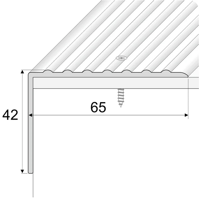 65 × 42mm Anodised Aluminium Non-Slip Ribbed Stair Nosing Trim