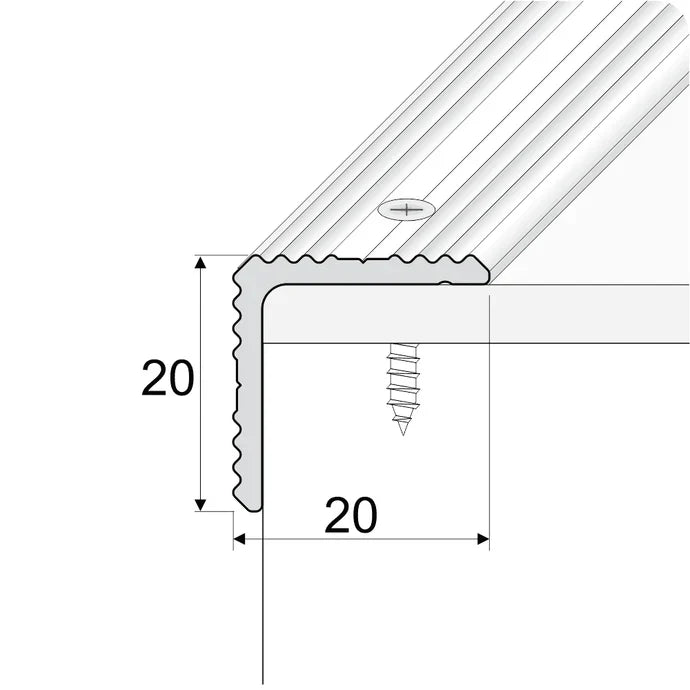 20 × 20mm Aluminium Stair Nosing Trim with Ribbed Non-Slip Profile