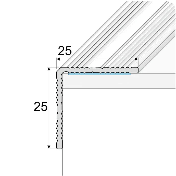 25 × 25mm Anodised Aluminium Stair Nosing Edge Trim with Ribbed Non-Slip Surface
