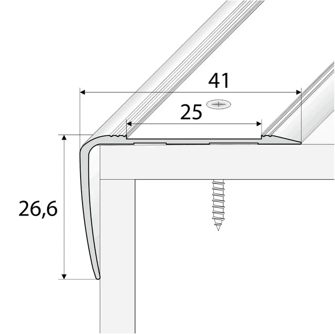 41 x 26.6mm Anodised Aluminium Stair Nosing Edge Trim with Non-Slip Tape Insert (Screw Fix)