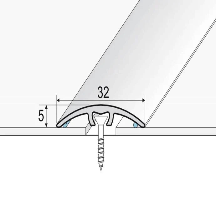 32mm Wood Effect Aluminium Door Threshold Trim – Screw-Fix Floor Transition Strip
