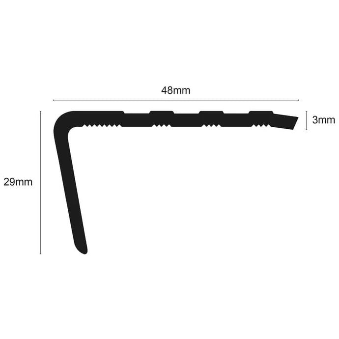 3.22m Flexible PVC Straight-Edge Stair Nosing 48 x 29mm with Non-Slip Finish