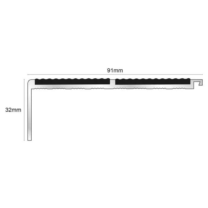 91 × 32mm Heavy-Duty Aluminium Stair Nosing – Double Insert Non-Slip Edge Trim with Tredsafe Inserts