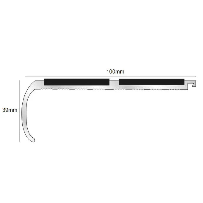 Heavy Duty Bullnose Aluminium Stair Nosing 100 × 39mm – Twin Insert Non-Slip Edge Trim