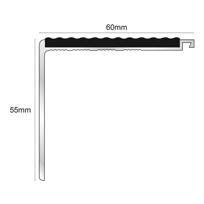 60 x 55mm Straight Edge Tredsafe Stair Nosing Aluminium Profile 5mm Gauge with Anti-Slip Insert