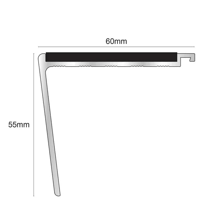 60 x 55mm Rakeback Stair Nosing Aluminium Profile 5mm Gauge with Anti-Slip Insert