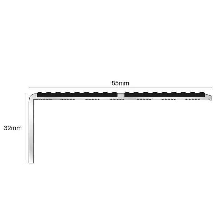 85 x 32mm Aluminium Stair Nosing with Dual Tredsafe Inserts – Straight Edge Non-Slip Step Trim