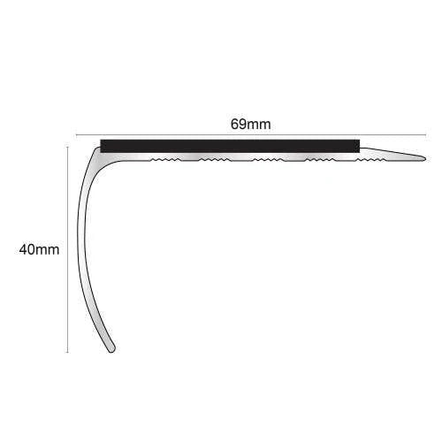 Bullnose Stair Nosing 69 x 40mm – Aluminium Non-Slip Edge Trim with Ramped Tread and Tredsafe PVC Insert