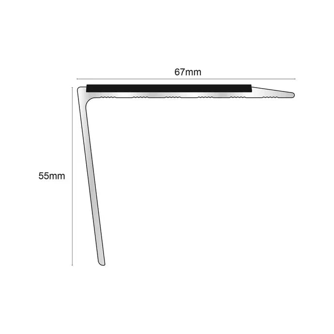 67 x 55mm Rakeback Non-Slip Stair Nosing – Aluminium Edge Trim with Ramped Tread and PVC Insert