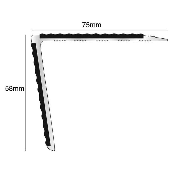Tredsafe 75 x 58mm Aluminium Rakeback Stair Nosing with Dual Non-Slip PVC Inserts