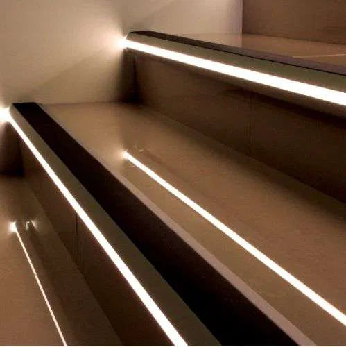 77.5 x 48.5mm Aluminium Stair Trim – Vision Light Out Profile with Diffuser & Non-Slip Insert